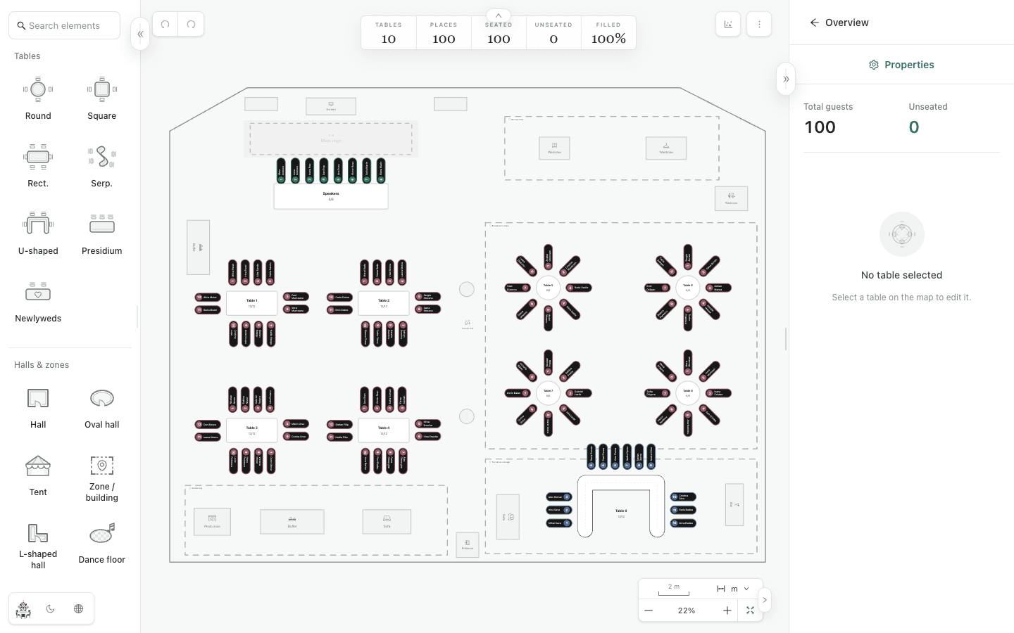 Planlino visual event space and seating planner